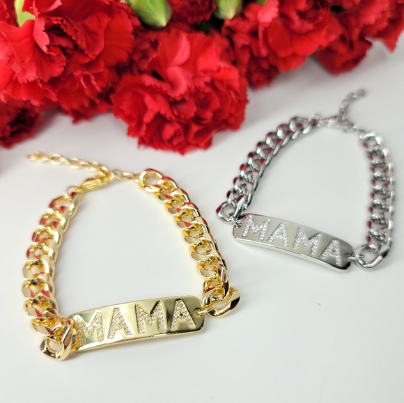 NEW Pave CZ MAMA Curb Chunky Chain Bracelet NWT - Picture 3 of 9